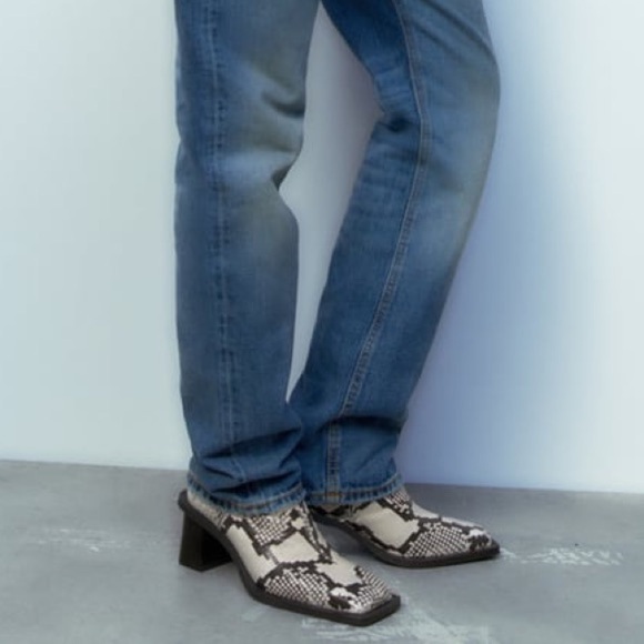 NEW Zara Snake Print Leather Block Heel Squared Toe Ankle Boots Booties 2130/010 - Picture 7 of 13